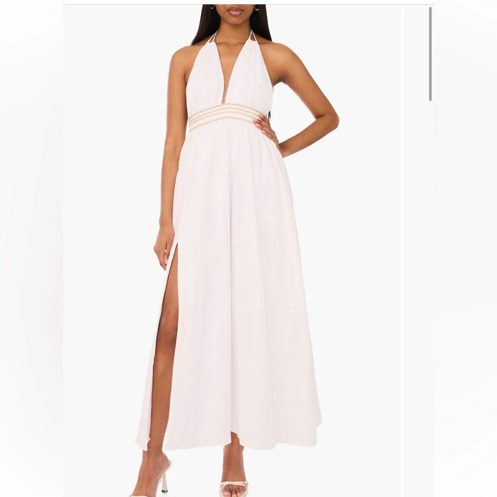 Parker White Dress with Cream Details - Picture 1 of 4